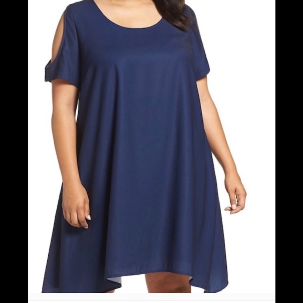 Sejour navy blue cold shoulder dress